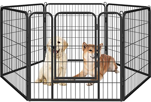 Yaheetech Welpenlaufstall Metall Freilaufgehege Welpenauslauf mit Tür aus 6 Panlen Für Hund, Katze, Welpe, Kaninchen, Meerschweinchen