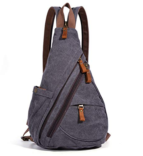 KL928 Canvas Sling Bag Rucksack Damen und Herren – Schulterrucksack Umhängetasche Crossbag Verstellbarem Schultergurt Perfekt für Outdoorsport, Wandern, Radfahren, Bergsteigen, Reisen
