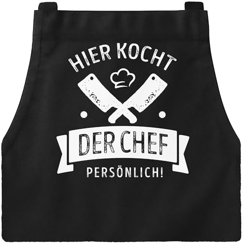 MoonWorks® Grill-Schürze Kochschürze für Männer mit Spruch Hier kocht der Chef persönlich Baumwoll-Schürze Küchenschürze