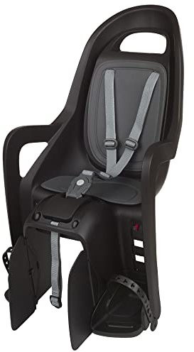 POLISPORT 8406100001 Groovy Maxi CFS Siège Vélo Arrière Enfant – Sûr et Confortable, 9 Mois–6 Ans, Repose-Pieds et Accoudoirs Réglables, Compatible Porte-Vélo, Noir/Gris Foncé