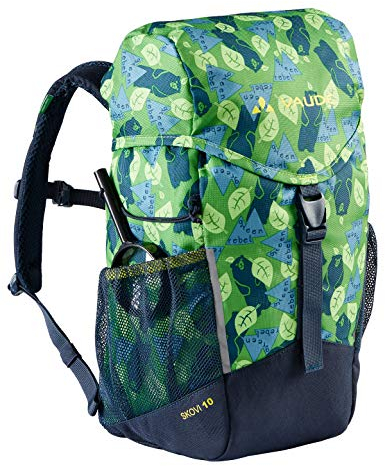 VAUDE Kinderrucksack Skovi für Jungen & Mädchen, komfortabler Wanderrucksack Kinder 10 L in grün, Wetterfester Schulrucksack mit viel Stauraum & reflektierende Elemente, Parrot Green/Eclipse