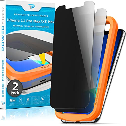Power Theory Sichtschutz Glas für iPhone 11 Pro Max, iPhone XS Max Schutzfolie, Sichtschutzfolie mit Schablone, Glas Folie, Displayschutzfolie, Schutzglas [2 Stück]