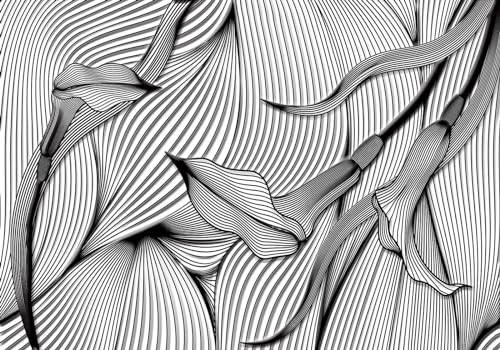 Fototapete 3D Effekt Vliestapete Tapeten Schwarze Geometrische Linie Kunstblumen Fototapete Wandtapete Wallpaper Wandbilder 350x245cm