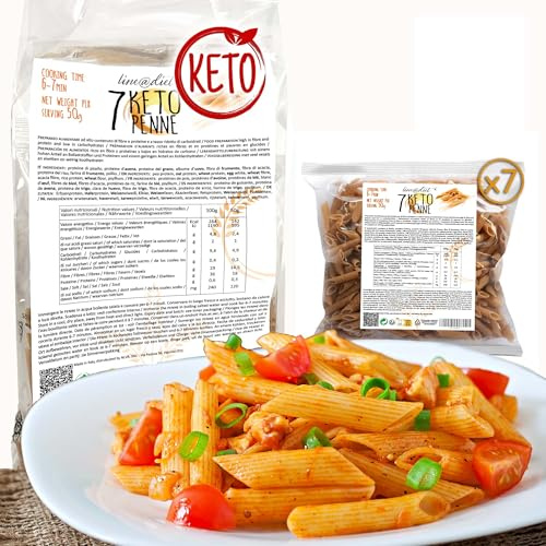 Pasta proteica, penne keto Lineadiet - 7 monoporzioni da 50g di penne chetogeniche - 0 zuccheri, ricche di fibre, 29% di proteine - 350g