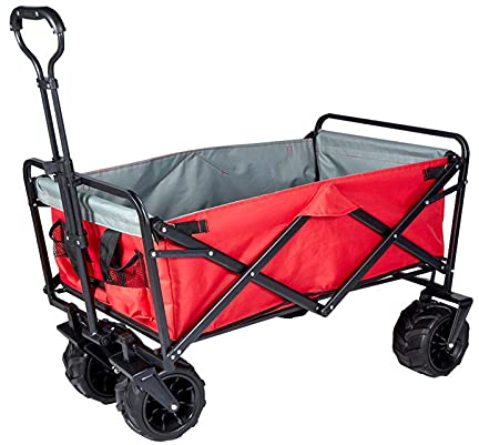 RONGJJ Klappwagen, Gartenwagen Mit Teleskopgriff, Outdoor-Trolley, Faltbarer Trolley, Outdoor-Klappwagen Für Strand, Einkaufen Und Garten, Big Red + Dark Gray