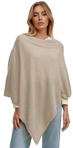 Poncho para mujer, cárdigan largo, suéter de punto, abrigo, para verano e invierno con lana y cachemira, fabricado en Italia, beige, Talla única