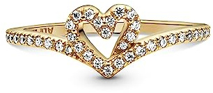 Pandora Timeless Ring Herz und Wishbone, 14-karätig vergoldet, mit klarem Cubic Zirkonia