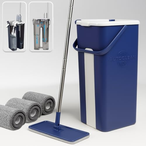 STARLYF Autoclean Mop Set – Selbstreinigender Bodenwischer ohne Kontakt – Doppelkammer-Eimer 2,7L – Wischmopp mit Auswringfunktion – 360° Drehkopf – Inkl. 3 Mikrofaserpads