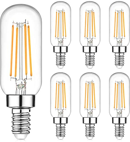 E12 Edison LED Light Bulbs 40 Watt Equivalent Candelabra, Dimmable 2700K Warm White T6 Clear LED Bulbs 4W 400lm Vintage T25 for Chandelier Ceiling Fan, Tubular Small Filament Bulbs, 6 Packs