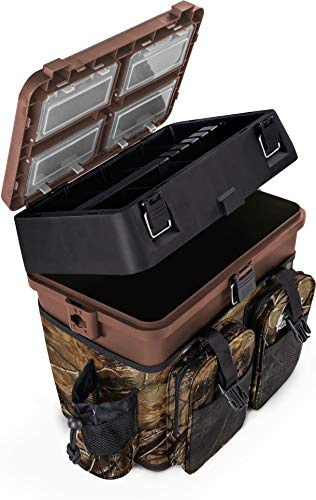 Sitzkiepe Angelbox Angel-Sitzbox Angelrucksack Angeltasche Angelkoffer Angler-Gerätekasten mit 4 Tackle Boxen Camouflage ONESIZE