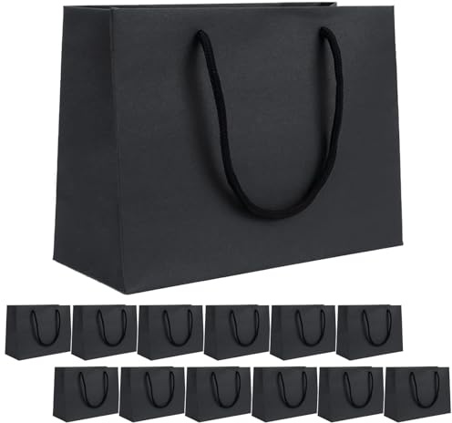 12pcs Black Gift Bags 35x26x13cm Kraft Large Party Favor Bags with Handles