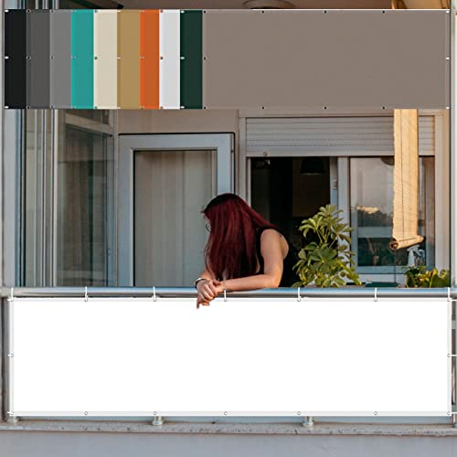 Innen Balkonverkleidung 140 x 200 cm mit Ösen Nylon Kabelbinder und Kordel Markisen Witterungsbeständig Oxford für Balkon Garten Balkongeländer, Weiß