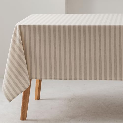 GAMUSI Tischdecke, rechteckig, Streifen, hellgrau, wasserdicht, Stoff, 100% Baumwolle, waschbar, Innen- und Außenbereich, 140 x 200 cm