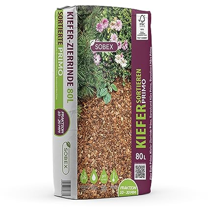 S&Garden Primo Rindendekor Sortiert - Gartenrinde - Zierspäne - Verhindert das Wachstum von Unkraut - Hält den Boden Feucht - Schützt die Pflanzen vor Frost - für Gärten und Parks - 80L - 1 Stück