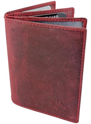 BUFFALO HILL Ausweis Hülle I Büffelleder Mappe I Echtleder Case I Hochformat Herren Etui I RFID-Schutz I Führerschein I Kreditkarte I 11 Fächer I 2397 (Rot)