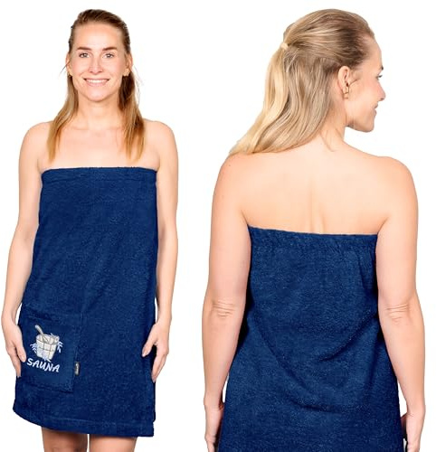 Lashuma Frauen Saunatuch mit Klettverschluss, Saunakilt Damen Marine Blau XS - M