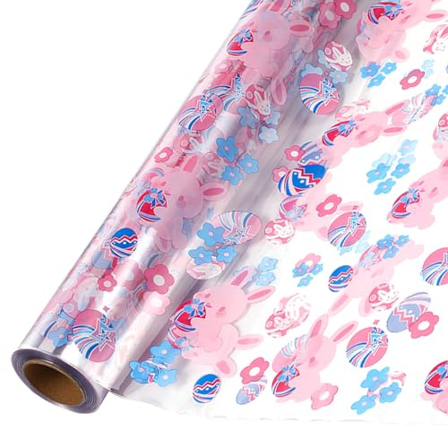 shareluck Rollo de celofán de Pascua de 31.5 pulgadas x 100 pies, papel de regalo de celofán de Pascua de 2.5 mil para cestas de regalo, diseño de Pascua y celofán de huevos. (31.5 pulgadas se pliega