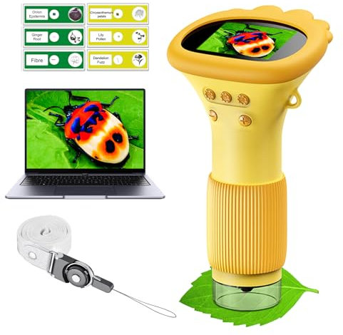Kids Microscope Pocket Microscopes - Handheld Microscope for Kids | Photo and Video Mini Microscopes with Slides | 2'' Digital Little Scientist Toys for Children Over 3 Years Old