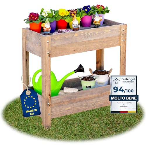 ITA Fioriera Rialzata 80x37x78 cm in Legno Grigio - Aiola con Due Livelli - Perfetta per Giardino, Terrazza, Balcone - Made in EU - Qualità Diretta dal Produttore