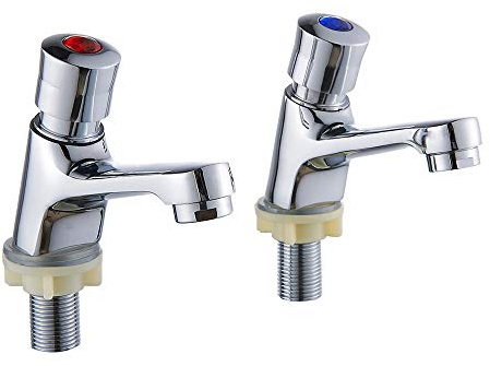 Bathroom Basin Taps Pair 1/2 Hot Cold Mixer Bathroom Sink Taps Non Concussive Self Closing Basin Tap Push Time Delay Basin Faucet Rust-Proof Brass Sink Washbasin Tap for Home Hotel Public Toilet