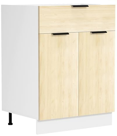 VCM Küchenmöbel Unterschrank 60x46x82 cm 2 Türen 2 Fächer Serie Fasola | Stauraum für Töpfe und Vorräte - Einbauküche - Für Haushalte - Holzwerkstoff mit höhenverstellbaren Füßen