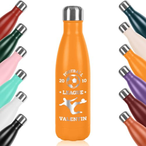 polar-effekt Edelstahl Trinkflasche 500 ml Gelb für Kinder mit Gravur - Thermo Flasche für Schule und Sport - BPA-Frei