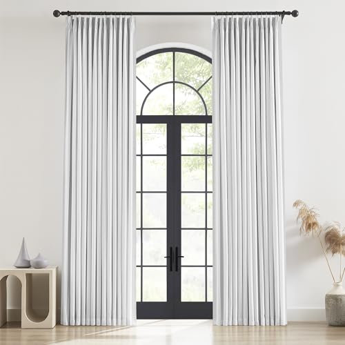 Aipilto 60 Wide Panels Pinch Pleat Blackout Curtains 108 Inch Long 2 PCs,Luxury Extra Wide Thermal Insulated Patio Curtains for Sliding Glass Door Dining Room Back Tab with Hooks 120 Wide Total White