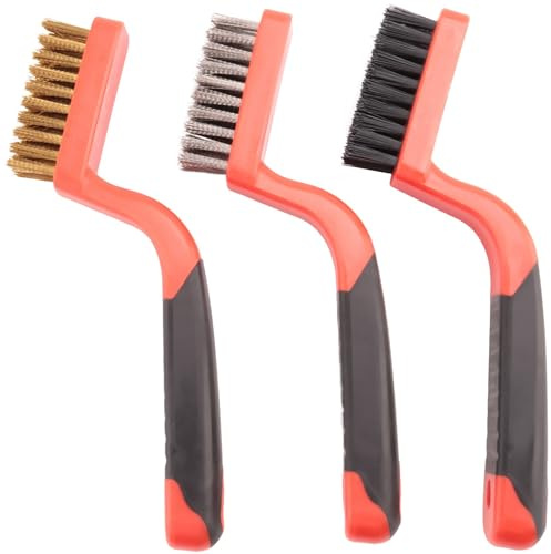 Pcivzxam Ensemble de Brosses de Nettoyage à Brosse Métallique 3 Pièces Brosse en Nylon avec Poignée Souple et Large Poignée Incurvée