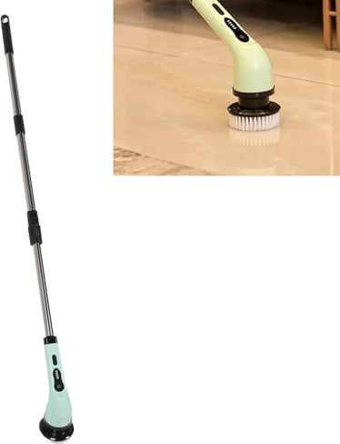Topyond Elektrischer Schleuderschrubber, leistungsstarke Reinigungsbürste, verstellbarer Verlängerungsgriff für Badezimmer, Küche, arbeitssparend, wiederaufladbarer (Green)