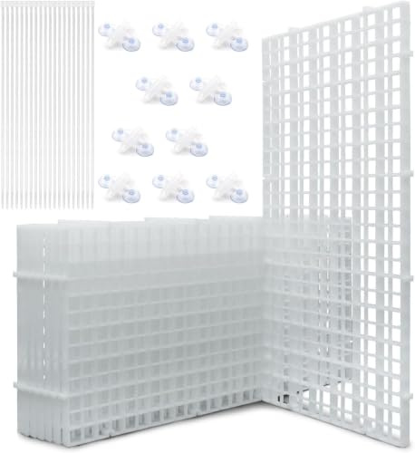 LINLAN Aquarium-Trennwandsatz für Aquarien, 8 Stück 15X30cm Kunststoffgitter mit 6 Saugnapfclips und 20 Kabelbindern, Eierkiste zur Fischisolation(Weiß)