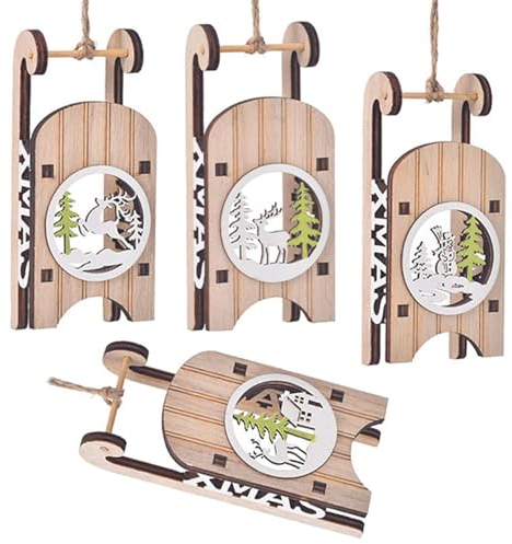 TheStriven 4 Stück Miniatur Holzschlitten Weihnachtsschlitten Ornament Urlaub Deko Holz Schlitten Deko Schlitten aus Holz Dekoschlitten Holzschlitten für Kaminsims Tür Bücherregal