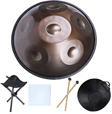 Handpan-Trommel in D-Moll 18 Zoll - Handpan Instrument mit Tasche, Schlägel, Ständer und Tuch - Stahl Handtrommel - Für Beginner und Profis
