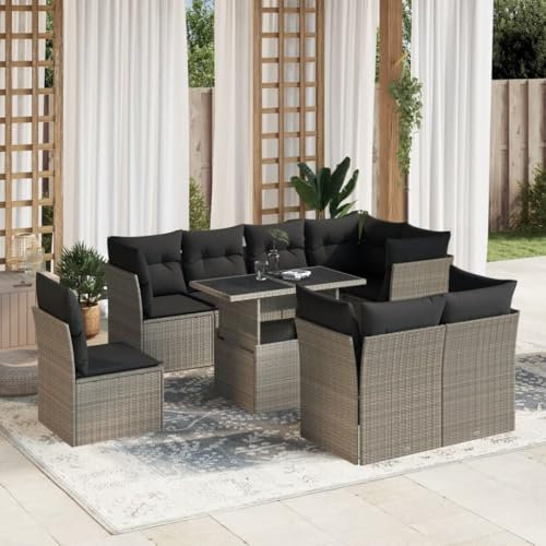 Homgoday Gartenmöbel-Set 9-teilig mit Kissen hellgrau Polyrattan, Möbel Set Schlafsofa Wohnzimmer Couch, Set Sofa für den Außenbereich für den Garten, Outdoor Typ3266732