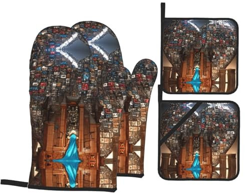 Set di guanti da forno meccanici e presine a forma di cuore, resistenti e impermeabili, guanti da cucina perfetti e essenziali