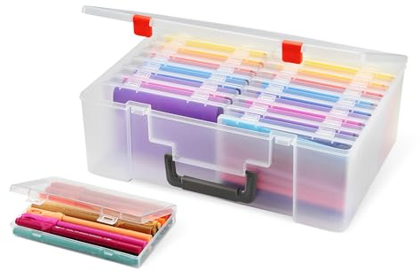 Amazon Basics Photo Storage Case and Craft Organizer with 16 Inner Cases, 12.2 x 36.3 x 26.9 cm, Clear