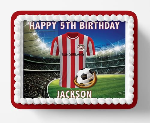 Sunderland Football Team Colours Personalised Edible Cake and Cupcake Toppers Printed on Icing Sheets, Round, Square, Costco, Cupcake Toppers - Happy Birthday (2. Costco/Square/Rectangle)
