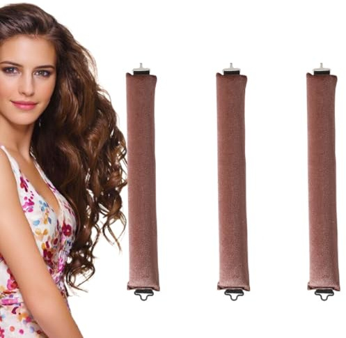 Lot de 3 bigoudis sans chaleur, Bigoudis pour la nuit, Ruban à friser Overnight Blowout, Bigoudis pour dormir, Bigoudis sans chaleur, Grand pour tous les types de cheveux (Brun)
