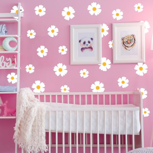 WandSticker4U®- [4er Set] Wandtattoo GÄNSEBLÜMCHEN Kinderzimmer I Wandsticker Blumen Gänseblümchen Mädchenzimmer I Wanddeko Blüten Frühling weiß DIY Deko Sticker