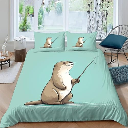 Parure De Lit 3 Pièces pour Enfants avec Housse De Couette Imprimée 3D Castor Animal avec Taie d'oreiller pour Garçons, Adolescents Et Enfants Housse De Couette pour Lit - 140X200 Cm -730T743Y814V