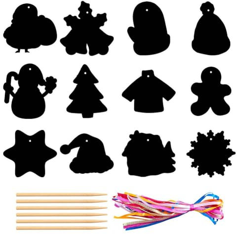 Weihnachtskratzpapier, 24 Stück, Bastelset, Regenbogen-Kratzkarten für Weihnachten und Ornamente, Party, Weihnachtsbaum-Spiel