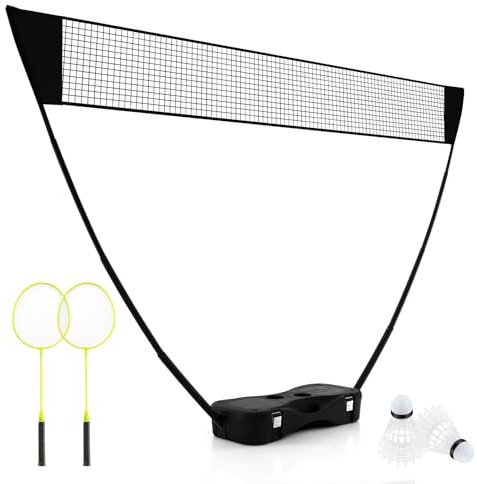 COSTWAY Badminton Netzständer, tragbares Federballspiel mit Schlägern, 2 Federbällen, Netz & Aufbewahrungsbox, Komplett Badminton Set für Tennis Volleyball für Indoor Outdoor (Schwarz)