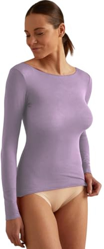 Maglia Modal+Cashmere Scollo Barca Donna Intimo esternabile Morbida e Calda (IT, Testo, L, Regular, Regular, Lilla)