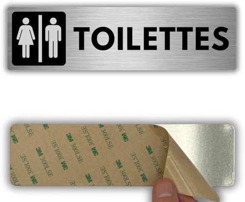 LEIASA | Panneau Adhésif Toilettes Hommes Femmes - 5x18 cm - Épaisseur 0,8 mm - Aluminium - Sanitaires Hommes Femmes - Panneau Services Partagés - Signal WC Unisexe - Autocollant 3M - Toilettes Mixtes