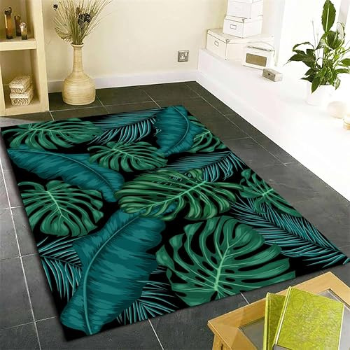 MUOUCTE Banana Leaf Area Rug, 60x110cm Monstera Green Leaf Bedroom Rugs, Non Slip Soft Foldable Indoor Carpets, Low Pile Washable Mat for Hallway Office Study Bedside