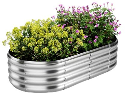 Galvanized Raised Garden Bed,2 Pack Metal Raised Beds for Garden,Heavy-Duty Steel Gardening Box Oval Large Bottomless Planter Box for Outdoor Vegetables Flowers Fruits Herbs 120x60x30cm Silver