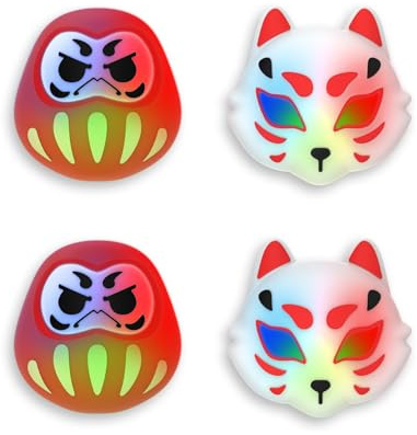 PlayVital Niedliche Daumengriffkappen für PS5/PS4, Universelle LED-Kappen | Beleuchtete Zubehör, für Xbox Series X/S, für Xbox One, für Switch Pro, Thumbstick Joystick Protector, Daruma & Kitsune