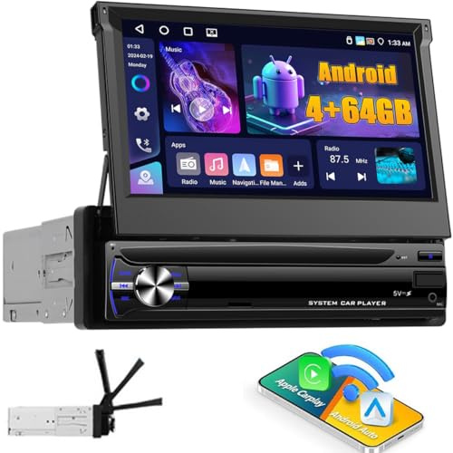 4+64GB Android 15 Autoradio 1 Din Schermo a Scomparsa con Carplay Wireless Android Auto, 7 Pollici Touchscreen Ribaltabile GPS Radio con WIFI, Bluetooth, FM RDS, DSP, Schermo Diviso, USB
