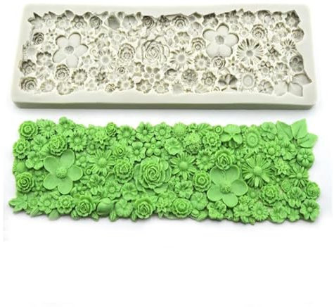 Moldes para hacer jabón, 37 x 12,3 x 1,8 cm, decoración de encaje para tartas, flores, herramientas para hornear, molde de chocolate, molde de silicona para plantas, hojas y flores