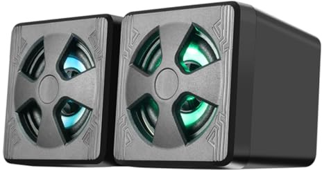 Uonlytech Mini Enceinte de Bureau LED RGB USB Portable Compacte Noire Son Stéréo 360° pour Ordinateur Portable et PC de Jeu
