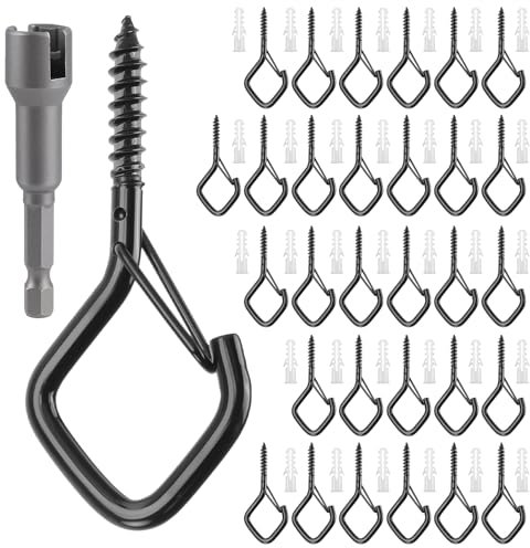 Muyohix 30 Pièces Crochet à Visser, Piton à Visser Crochet Muraux, Crochets de Plafond avec Boucle de Sécurité, Crochets à Vis en Acier Inoxydable pour Plantes, Mangeoires à Oiseaux, Lanternes(Noir)
